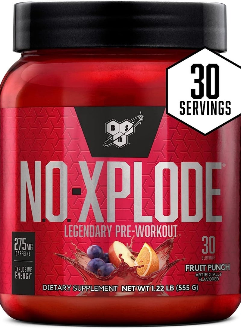 BSN N.O.-XPLODE Pre Workout Powder, Energy Supplement for Men and Women with Creatine and Beta-Alanine - Fruit Punch, 30 Servings