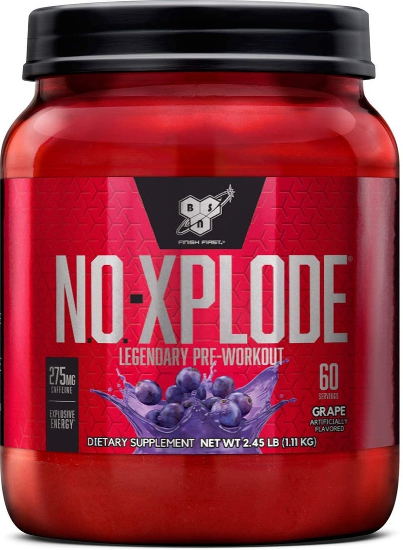 Bsn N.O.-Xplode Pre Workout Powder, Energy Supplement For Men And Women With Creatine And Beta-Alanine, Flavor: Grape, 60 Servings