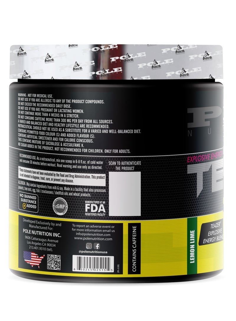Teazer Explosive Pre-Workout Lemon Lime Food Supplement (30 Servings)