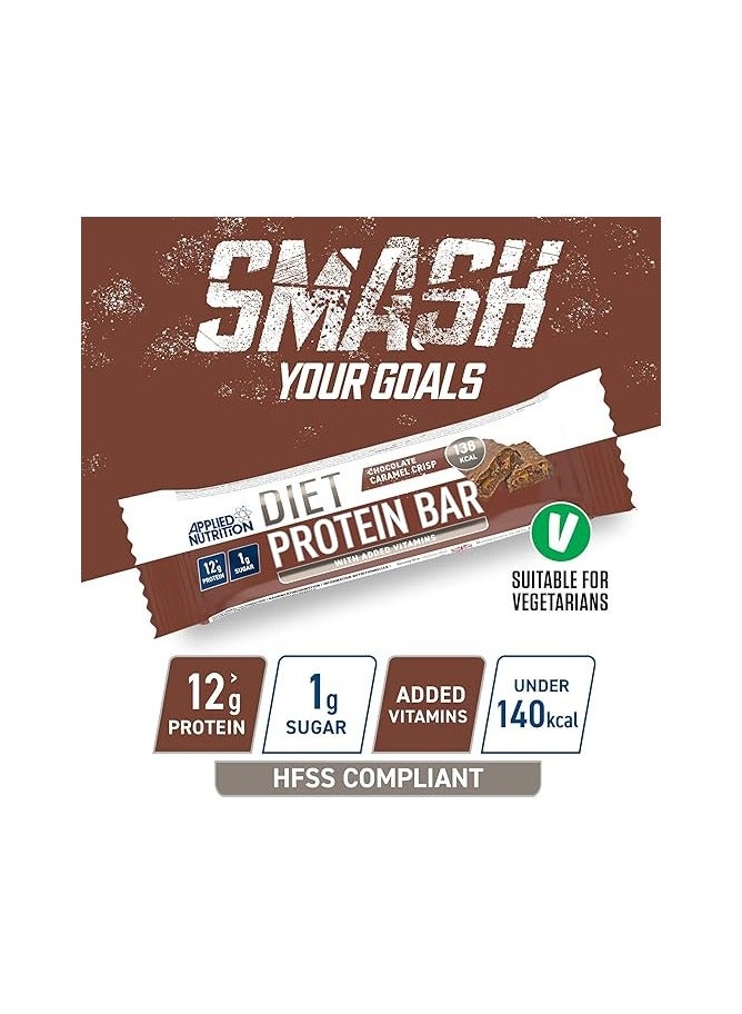 Diet Protein Bar High Protein Low Sugar Protein Snack Bar with Added Vitamins Chocolate Carmel Crisp 45 g pack of 12