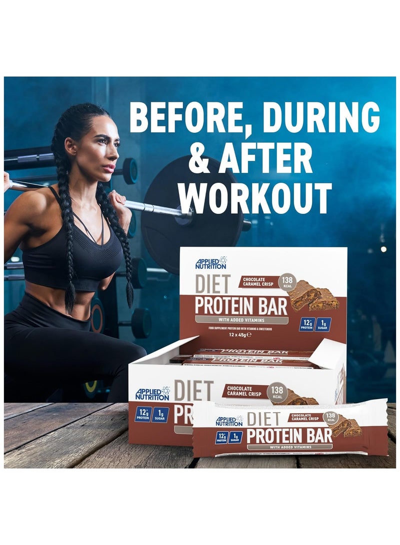 Diet Protein Bar High Protein Low Sugar Protein Snack Bar with Added Vitamins Chocolate Carmel Crisp 45 g pack of 12