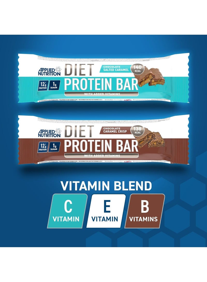 Diet Protein Bar High Protein Low Sugar Protein Snack Bar with Added Vitamins Chocolate Carmel Crisp 45 g pack of 12