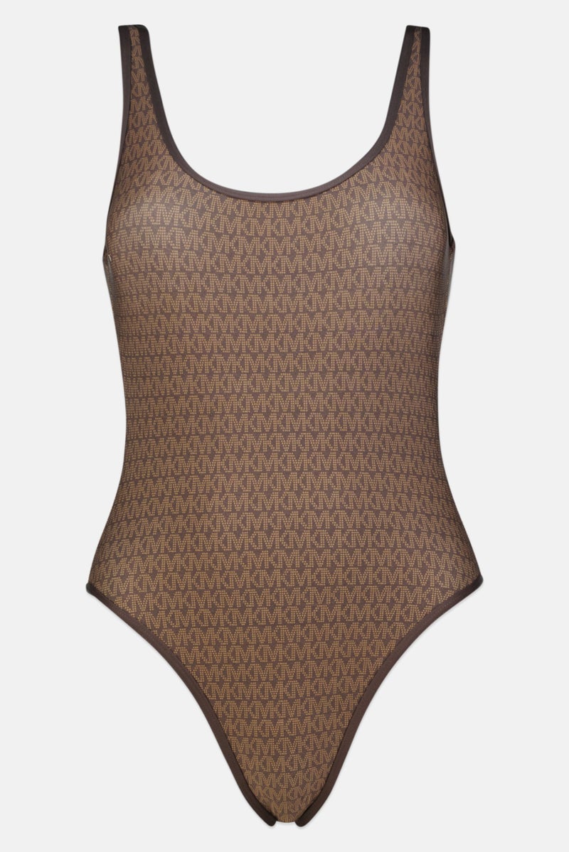 Women Brand Logo One Piece Swimwear, Brown