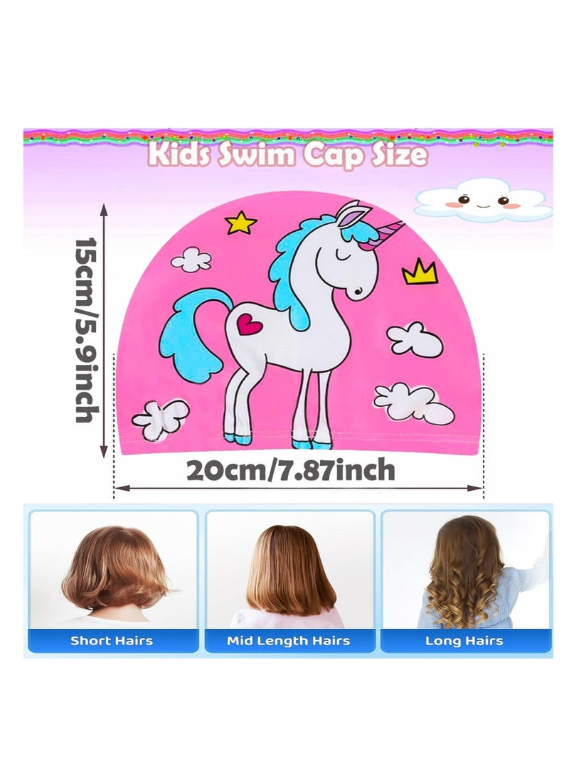 3pcs Unicorns and Mermaids Girls Swimming Cap - Fun and Stylish Polyester Kids Swimming Caps for Long and Short Hair, Ages 4-10