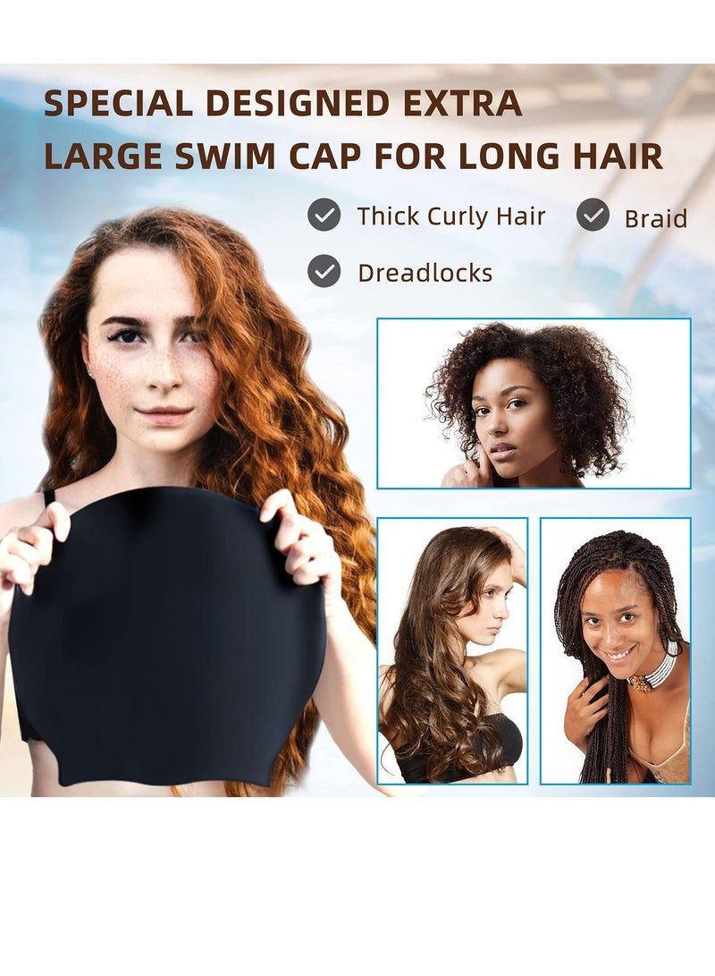 Extra Large Swim Cap, Braids and Dreadlocks Extensions Weaves Long Hair, Waterproof Silicone Cover Ear Bath Pool Shower Swimming Cap for Adult Youth to Keep Hair Dry, Easy to Put On and Off