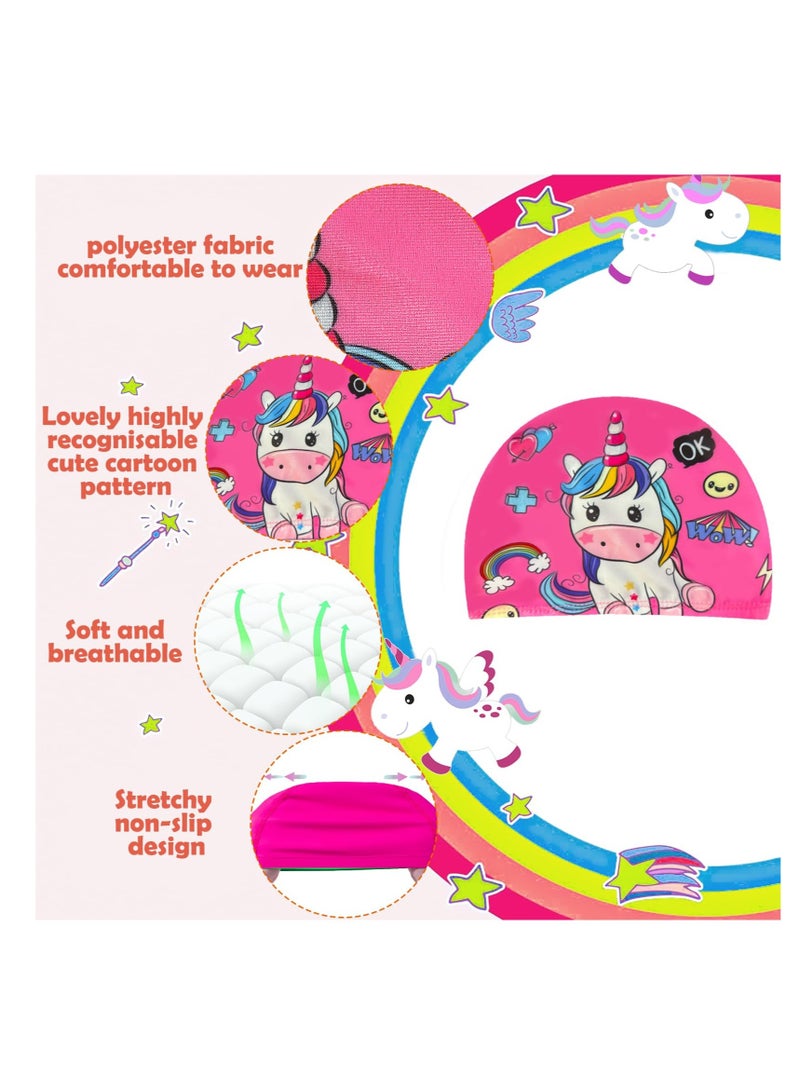 3pcs Unicorns and Mermaids Girls Swimming Cap - Fun and Stylish Polyester Kids Swimming Caps for Long and Short Hair, Ages 4-10