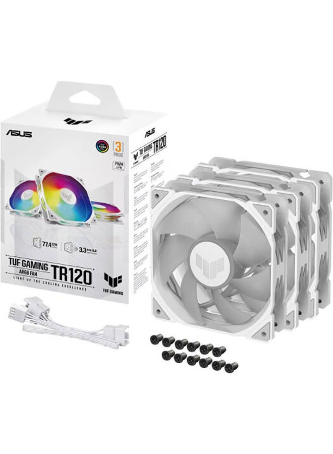 TUF Gaming TR120 ARGB Standarad Blade Fan, 120mm Fans, Up to 2000 rpm Fan Speed, 77.4 CFM Airflow, Aura Sync Compatiblity, PWM Control, Tripple Pack White