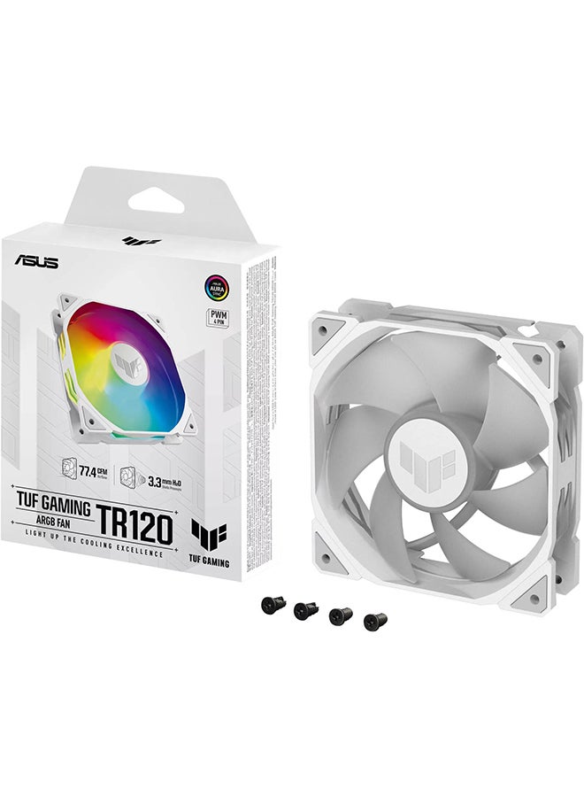 TUF Gaming TR120 ARGB Fan | 3.3mm H2O, 120mm Fans, 28mm Frame, Up to 2000 rpm Fan Speed, 77.4 CFM Airflow, Aura Sync Compatiblity, PWM Control, Single Pack White