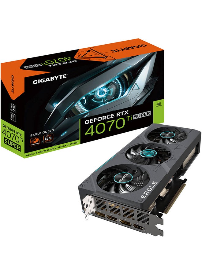 GeForce RTX 4070 Ti SUPER EAGLE OC Graphics Card, 16GB GDDR6X 256bit Memory, 2640 MHz Boost Clock, 21Gbps Memory Speed, 8448 CUDA Cores PCI-E 4, HDMI, DisplayPort Black