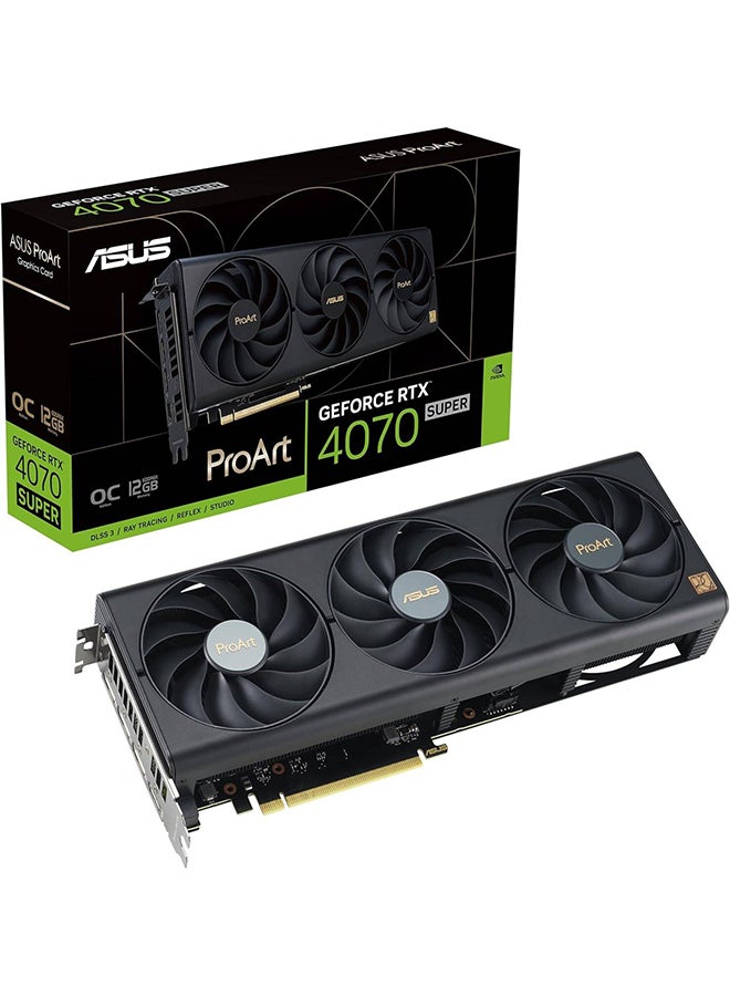 ProArt GeForce RTX 4070 SUPER OC Graphics Card, 12GB GDDR6X 192-bit Memory, 2565MHz Boost Clock, 21Gbps Memory Speed, 581 AI Performance, 7168 CUDA, PCIE 4.0, SFF Ready, DP/HDMI Black