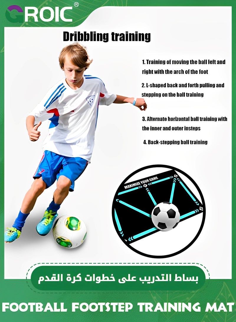 Football Footstep Training Mat, Soccer Training Mat, Agility Soccer Footstep Training Mat, Soccer Train Mat Non-Slip Silent Equipment for All Ages to Improve Speed, Strength, Coordination (90*60cm)