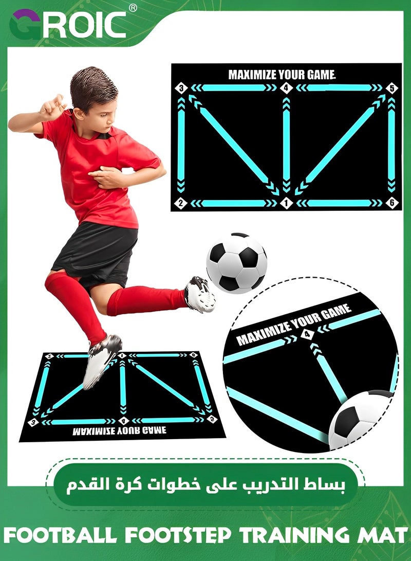 Football Footstep Training Mat, Soccer Training Mat, Agility Soccer Footstep Training Mat, Soccer Train Mat Non-Slip Silent Equipment for All Ages to Improve Speed, Strength, Coordination (90*60cm)