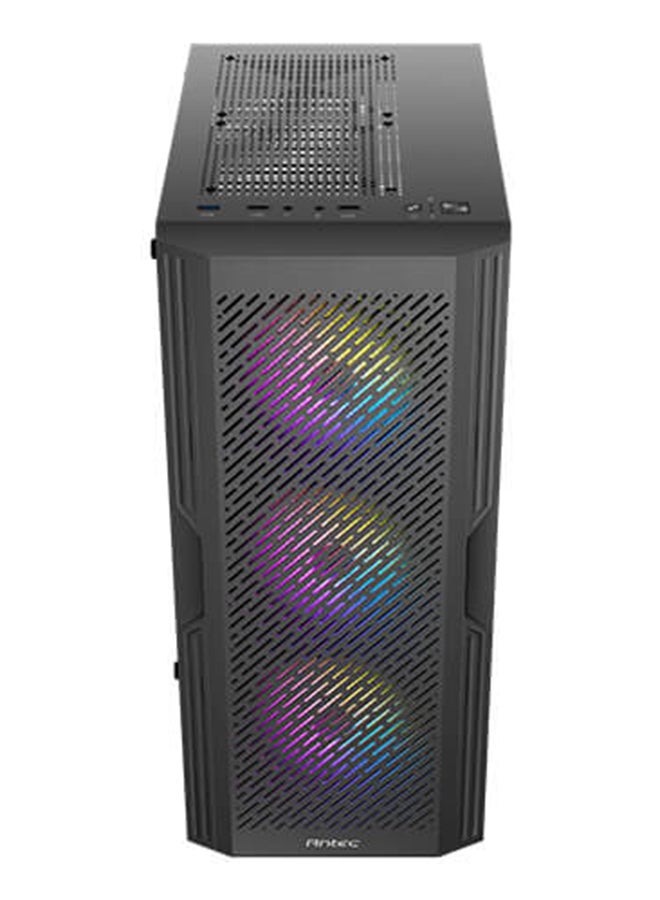 Antec AX20 ATX Mid Tower Case, Black, Tempered Glass Side Panel, Full Side View, Pre-Installed 2x 120mm RGB Fans (Front), 1x 120mm Fan (Rear), 7 Expansion Slots, 240mm Radiator Support, Cable Management System, High-Airflow Design, Supports GPU up to 330mm, PSU Shroud, Easy-Access I/O Ports, Black | AX20