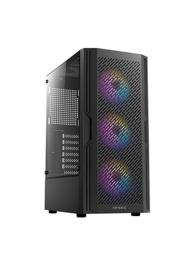 Antec AX20 ATX Mid Tower Case, Black, Tempered Glass Side Panel, Full Side View, Pre-Installed 2x 120mm RGB Fans (Front), 1x 120mm Fan (Rear), 7 Expansion Slots, 240mm Radiator Support, Cable Management System, High-Airflow Design, Supports GPU up to 330mm, PSU Shroud, Easy-Access I/O Ports, Black | AX20