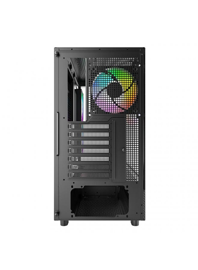 XR-ATX Mid-Tower PC Gaming Case, 3*120mm ARGB PWM Fans Pre-Installed, Full-View Dual Tempered Glass Panel, Wood-Grain Design I/O Interface, 360mm Radiator Support