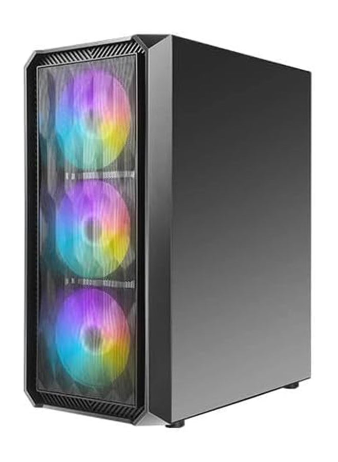 Antec NX292 Mid Tower ATX Gaming Case, Tempered Glass Side Panel, Pre-Installed RGB Fans, Up to 360mm Radiator Support, 3 x 120mm Front Fans, Advanced Airflow Design, Full Cable Management, Tool-Free Installation, Dust Filters, GPU Vertical Mount Support, Enhanced Cooling Options, Supports E-ATX and ATX Motherboards, Black | NX292