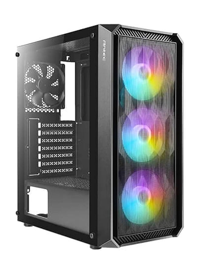 Antec NX292 Mid Tower ATX Gaming Case, Tempered Glass Side Panel, Pre-Installed RGB Fans, Up to 360mm Radiator Support, 3 x 120mm Front Fans, Advanced Airflow Design, Full Cable Management, Tool-Free Installation, Dust Filters, GPU Vertical Mount Support, Enhanced Cooling Options, Supports E-ATX and ATX Motherboards, Black | NX292