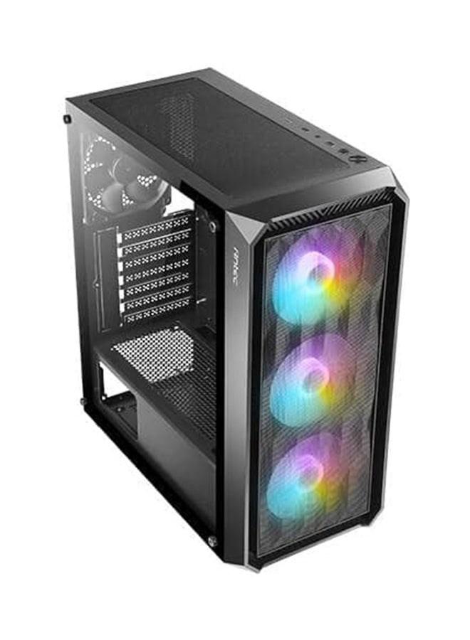 Antec NX292 Mid Tower ATX Gaming Case, Tempered Glass Side Panel, Pre-Installed RGB Fans, Up to 360mm Radiator Support, 3 x 120mm Front Fans, Advanced Airflow Design, Full Cable Management, Tool-Free Installation, Dust Filters, GPU Vertical Mount Support, Enhanced Cooling Options, Supports E-ATX and ATX Motherboards, Black | NX292