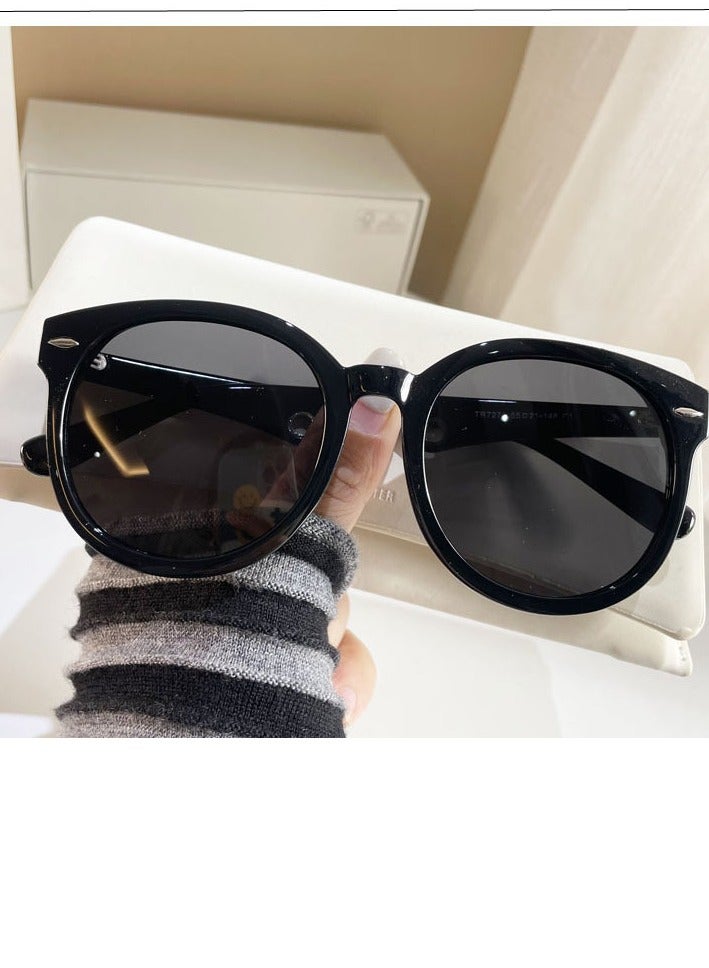 Retro sunglasses female rivets anti-UV polarizing sunglasses male square big face slimming glasses tide