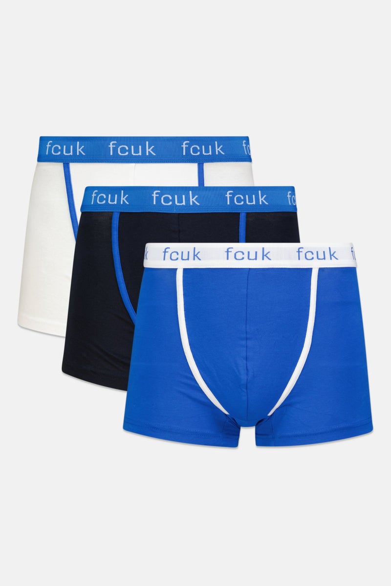 Men 3 Pack Brand Logo Boxer Brief, Black/White/Blue