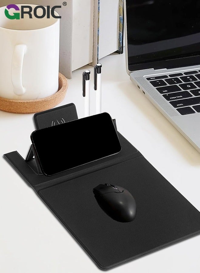 Black 5 in 1 Wireless Charging Station Mouse Pad for Apple Devices, Fast Charger Stand fits iPhone, Apple Watch Ultra SE 8 7 6 5 4 3 2, AirPods 3 2 Pro, Samsung Qi Phone