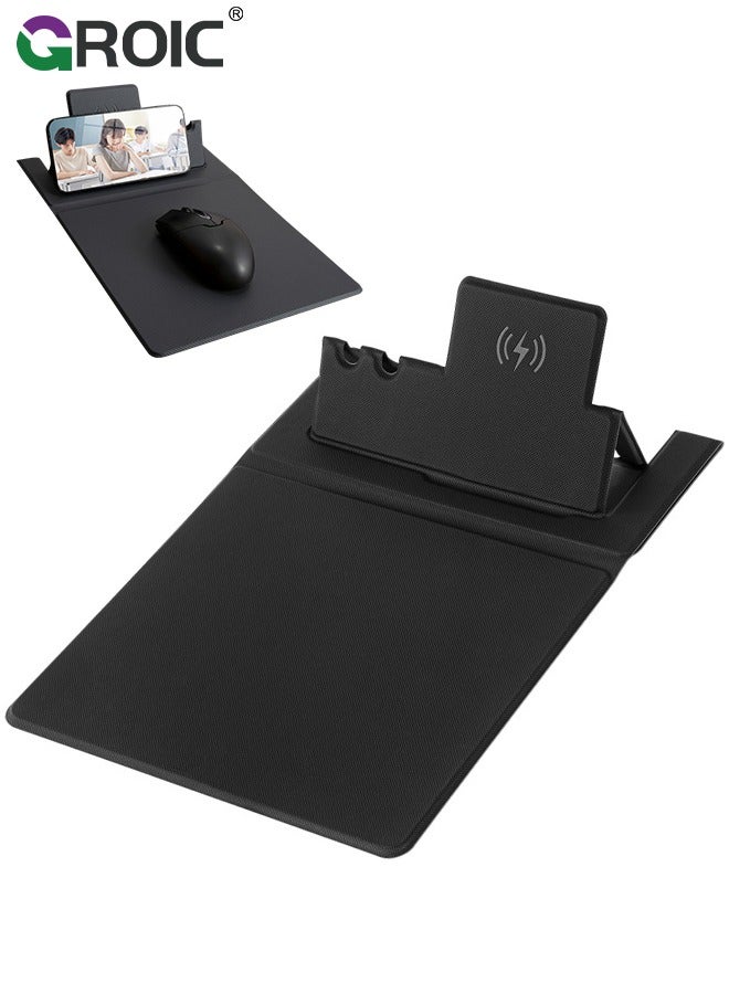 Black 5 in 1 Wireless Charging Station Mouse Pad for Apple Devices, Fast Charger Stand fits iPhone, Apple Watch Ultra SE 8 7 6 5 4 3 2, AirPods 3 2 Pro, Samsung Qi Phone