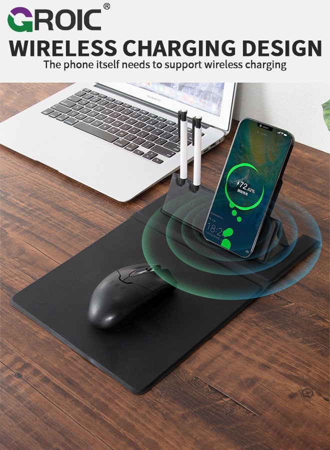 Black 5 in 1 Wireless Charging Station Mouse Pad for Apple Devices, Fast Charger Stand fits iPhone, Apple Watch Ultra SE 8 7 6 5 4 3 2, AirPods 3 2 Pro, Samsung Qi Phone