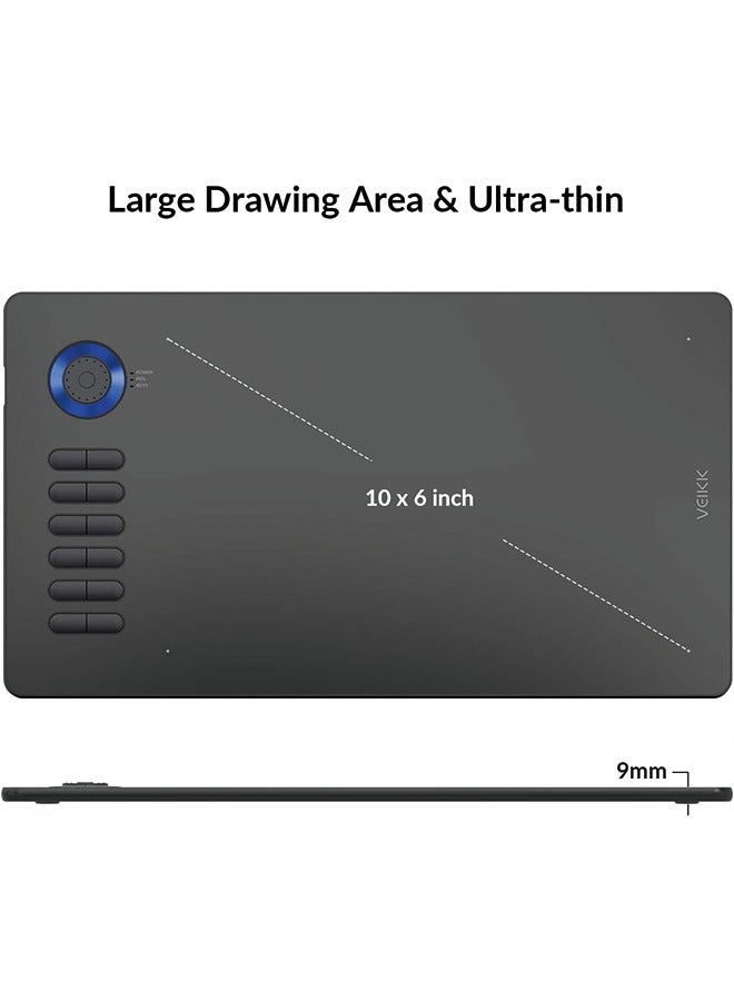 Digital Drawing Tablet VEIKK A15Pro Graphics Pen Tablet 10 x 6 Inch Graphics Tablet with 12 Shortcut Keys and 1 Quick Dial,Supports Tilt Function,for MAC/Win/Linux/Android OS (Blue)