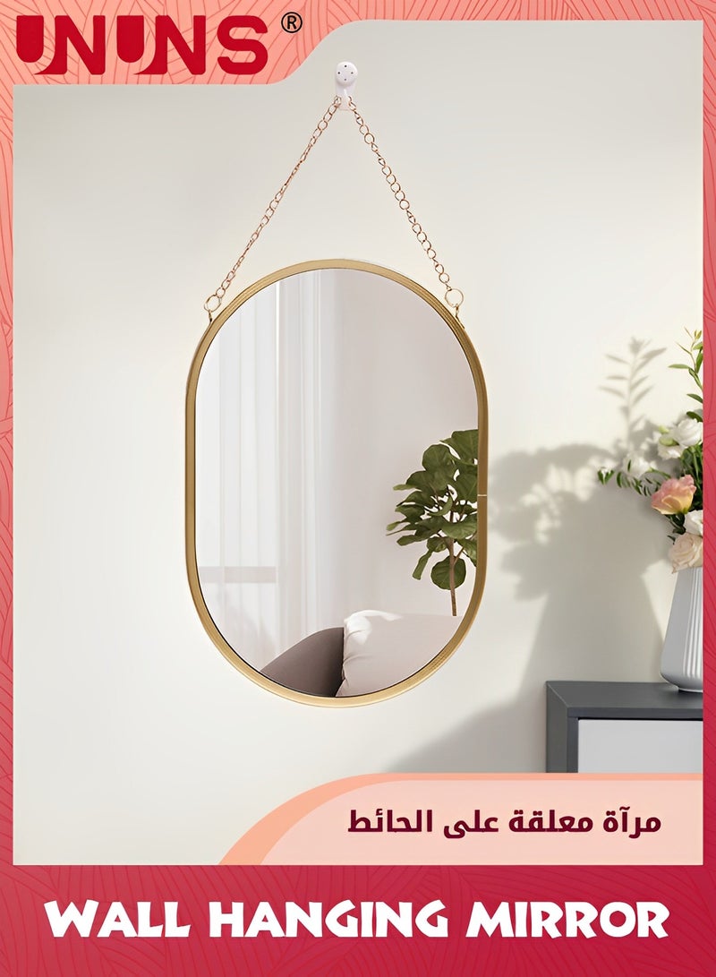 Gold Hanging Mirror with Chain,24.5x49.5CM Rustic Wall Decor For Bathroom,Entry,Dining Room,and Living Room,Metal Rectangle Vanity Mirror,Decorative Mirror
