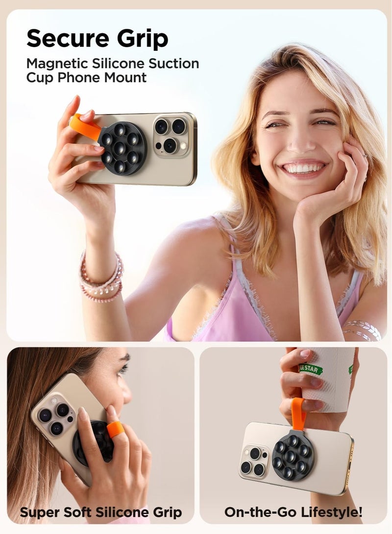 Silicone Suction Phone Case Grip Stand Holder, Hands-Free Cell Phone Accessory Holder, Magnetic Suction Cup Phone Stand, Suitable for iPhone 15 Pro Max, Selfies and Tiktok Videos