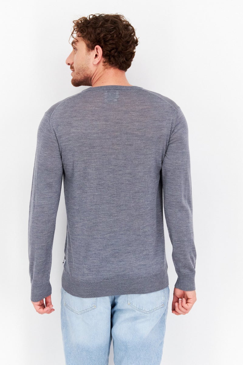 Men Round Neck Plain Long Sleeve  Sweaters, Grey