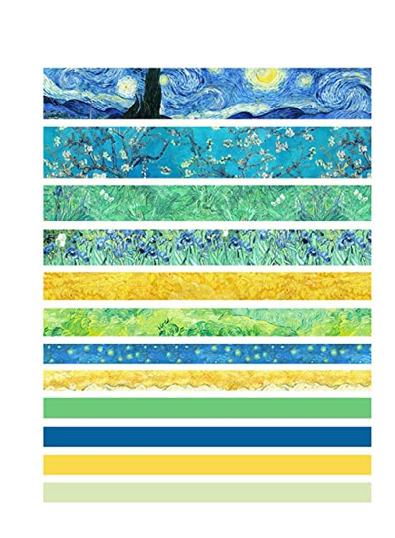 Van Gogh Starry Night, DIY Crafts, Washi Tape Set of 12 Rolls, Decorative Green Leaves Floral Blue Yellow Washi Masking Tape Sets for Craft, Kids, Scrapbook, Diary, DIY, Gift Wrapping