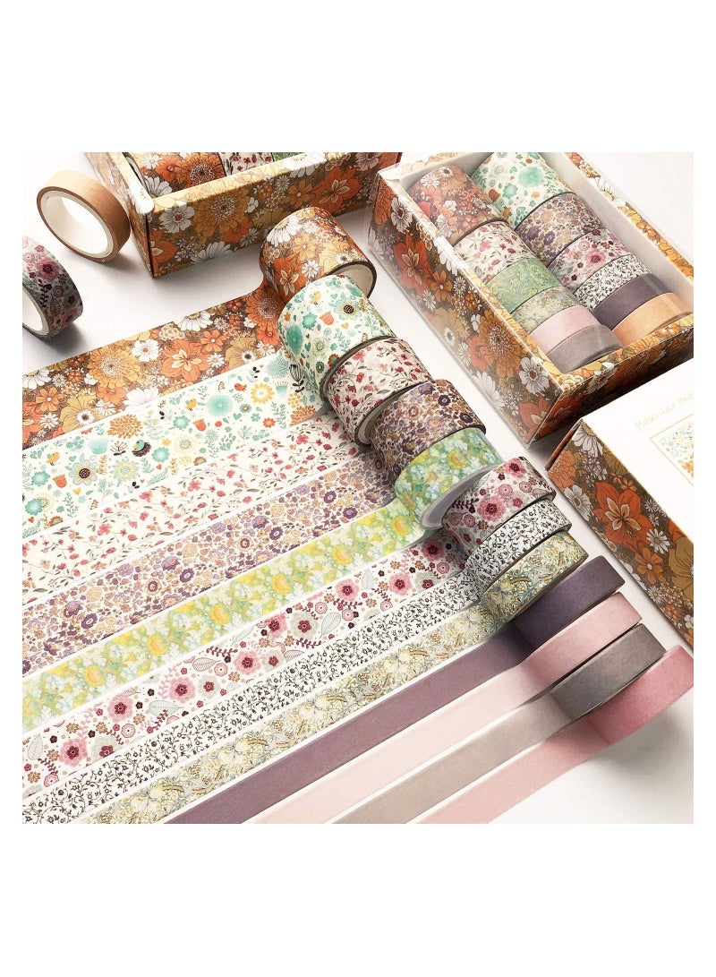 12 Rolls Floral Washi Masking Tapes Set, Japanese Decorative Flowers Washi Masking Tape for DIY Crafts Arts Scrapbooking Bullet Journal Planners Gift