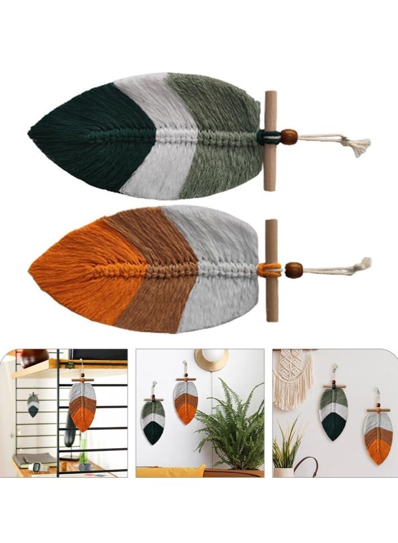 Macrame Leaf Wall Hanging 2pcs Handmade Macrame Wall Hanging Boho Wall Decor Woven Tapestry Ornaments for Nursery Bedroom Decoration Macrame Decor Nursery Decor