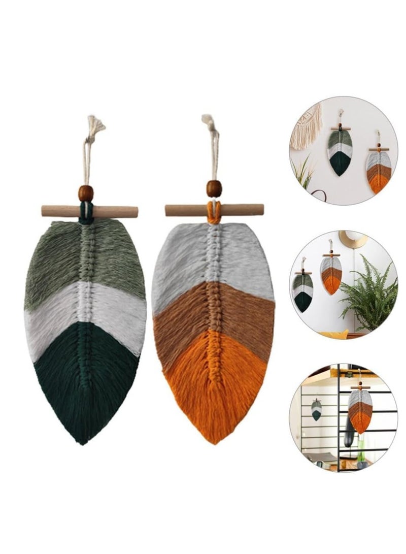 Macrame Leaf Wall Hanging 2pcs Handmade Macrame Wall Hanging Boho Wall Decor Woven Tapestry Ornaments for Nursery Bedroom Decoration Macrame Decor Nursery Decor