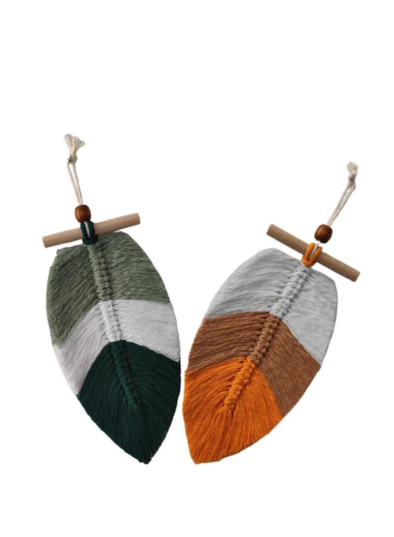 Macrame Leaf Wall Hanging 2pcs Handmade Macrame Wall Hanging Boho Wall Decor Woven Tapestry Ornaments for Nursery Bedroom Decoration Macrame Decor Nursery Decor