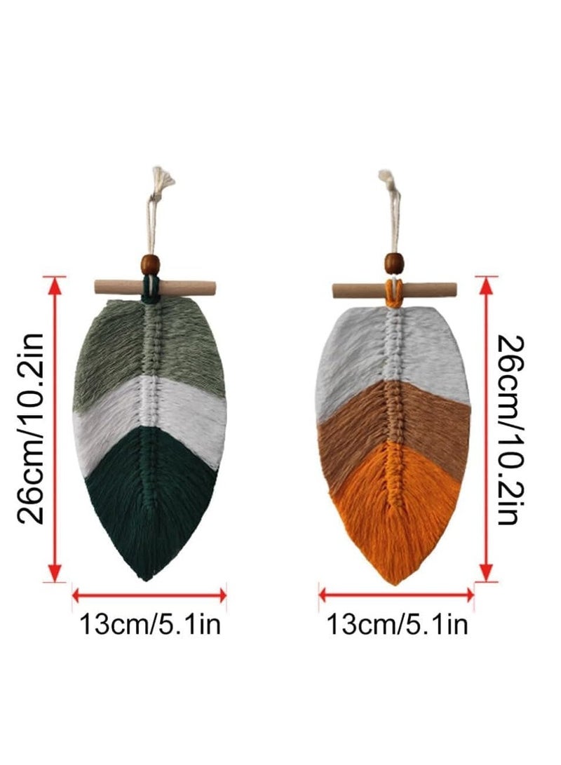 Macrame Leaf Wall Hanging 2pcs Handmade Macrame Wall Hanging Boho Wall Decor Woven Tapestry Ornaments for Nursery Bedroom Decoration Macrame Decor Nursery Decor