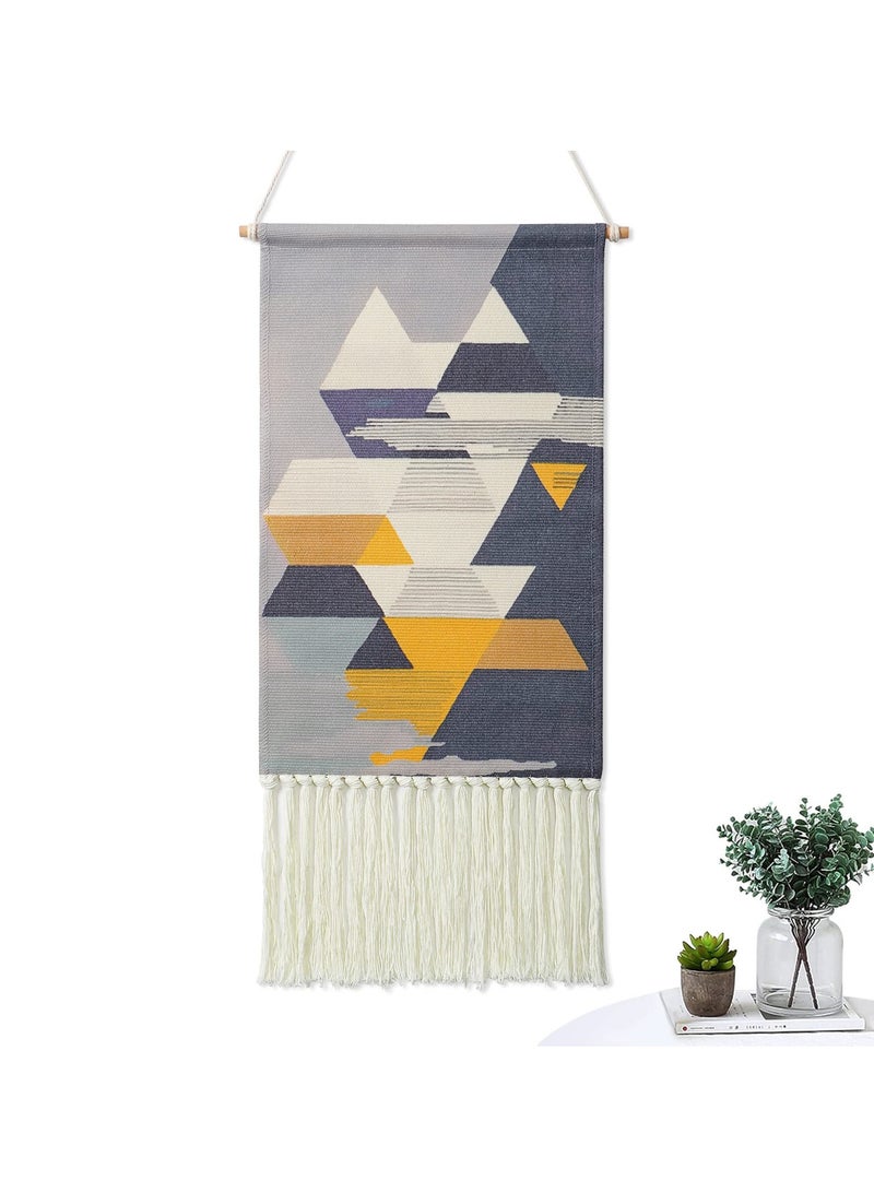 Macrame Woven Wall Hanging Tapestry Gray & Blue Geometric Home Decor Boho Chic Art Decor Bohemian Wall Art for Apartment Dorm Room Wedding Backdrop (Grey-Geometry)