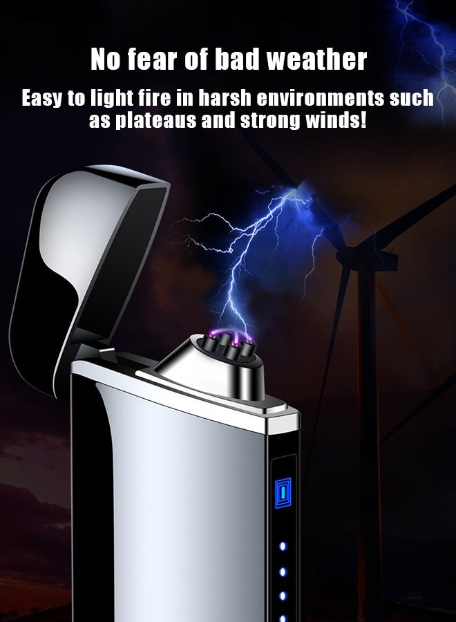 2024 NEW Dual Arc Plasma Lighter Windproof USB Rechargeable Flameless Lighter with Touch Sensing Function, Rechargeable Electric Slim Lighter No Fuel for Adventure, Camping, Hiking, Traveling, etc