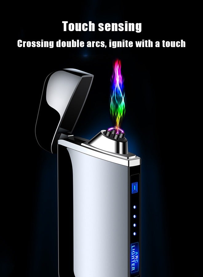 2024 NEW Dual Arc Plasma Lighter Windproof USB Rechargeable Flameless Lighter with Touch Sensing Function, Rechargeable Electric Slim Lighter No Fuel for Adventure, Camping, Hiking, Traveling, etc