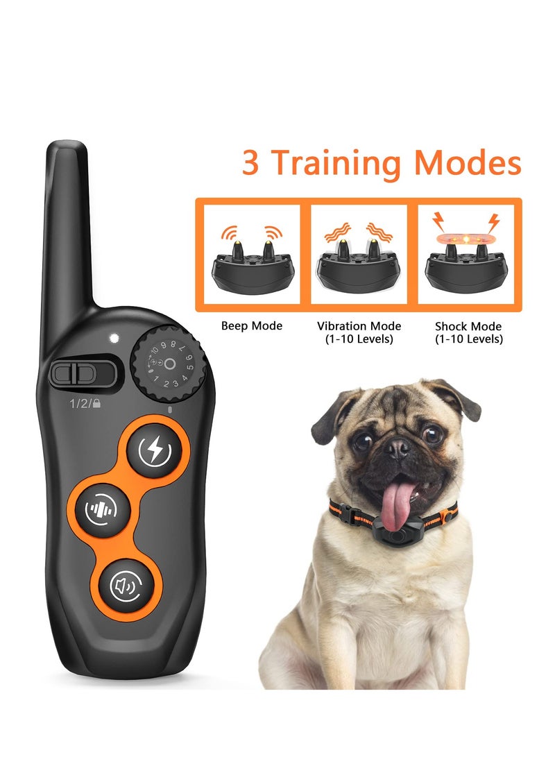 Dog Shock Collar with Remote, 100% Waterproof Dog Shock Collar with Remote Range 1300ft, 3 Training Modes, Beep, Shock, Vibration, Rechargeable Electric Shock Collar for  Large,Medium,Small Dogs