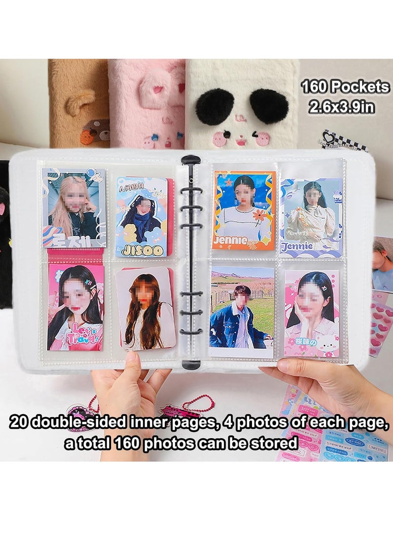 Kpop Photocard Album A5 Binder Cartoon Plush Photocard Album with 20 Pcs Inner 3 Inch Photo Album Sleeves in Loose Leaf Refillable 6 Rings Binder Cover Photocard Holder Book for Picture Cards Storage