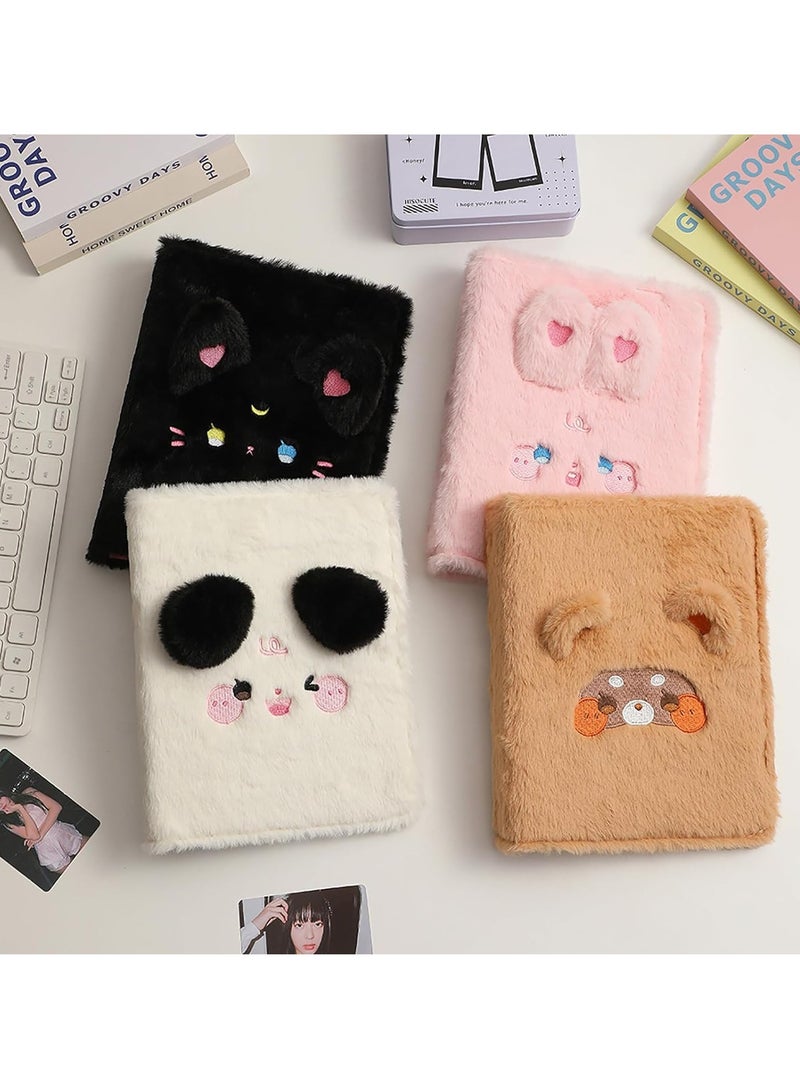 Kpop Photocard Album A5 Binder Cartoon Plush Photocard Album with 20 Pcs Inner 3 Inch Photo Album Sleeves in Loose Leaf Refillable 6 Rings Binder Cover Photocard Holder Book for Picture Cards Storage