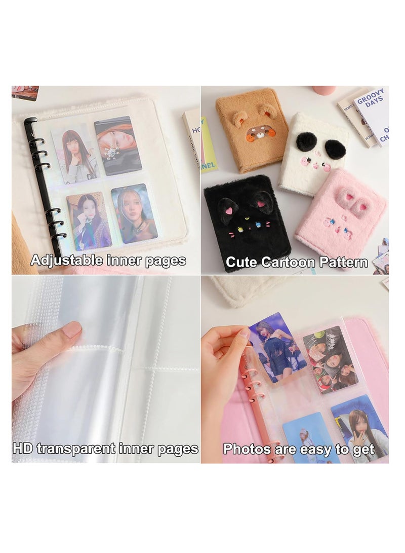 Kpop Photocard Album A5 Binder Cartoon Plush Photocard Album with 20 Pcs Inner 3 Inch Photo Album Sleeves in Loose Leaf Refillable 6 Rings Binder Cover Photocard Holder Book for Picture Cards Storage