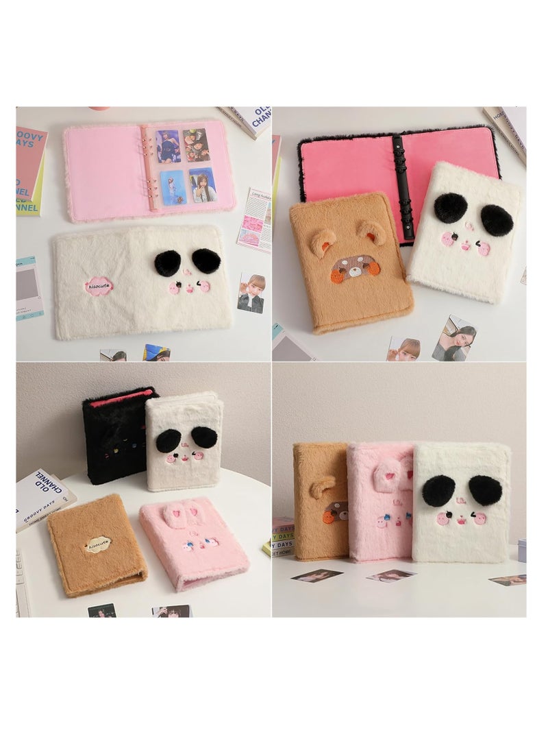 Kpop Photocard Album A5 Binder Cartoon Plush Photocard Album with 20 Pcs Inner 3 Inch Photo Album Sleeves in Loose Leaf Refillable 6 Rings Binder Cover Photocard Holder Book for Picture Cards Storage