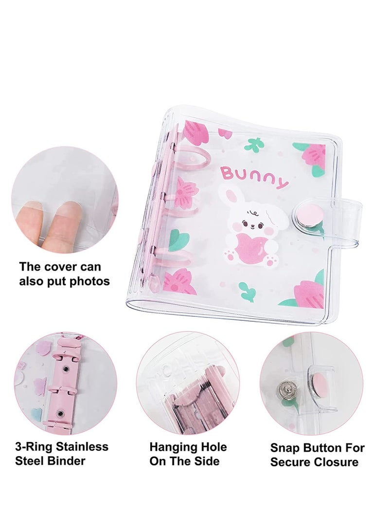 20 Sheets 40 Pockets 3 Inch Mini Photo Album In Loose Leaf Refillable 3-Rings Transparent Photocard Binder Kpop Holder Book With Cute Pendant For Picture Cards Storage Pink Rabbit