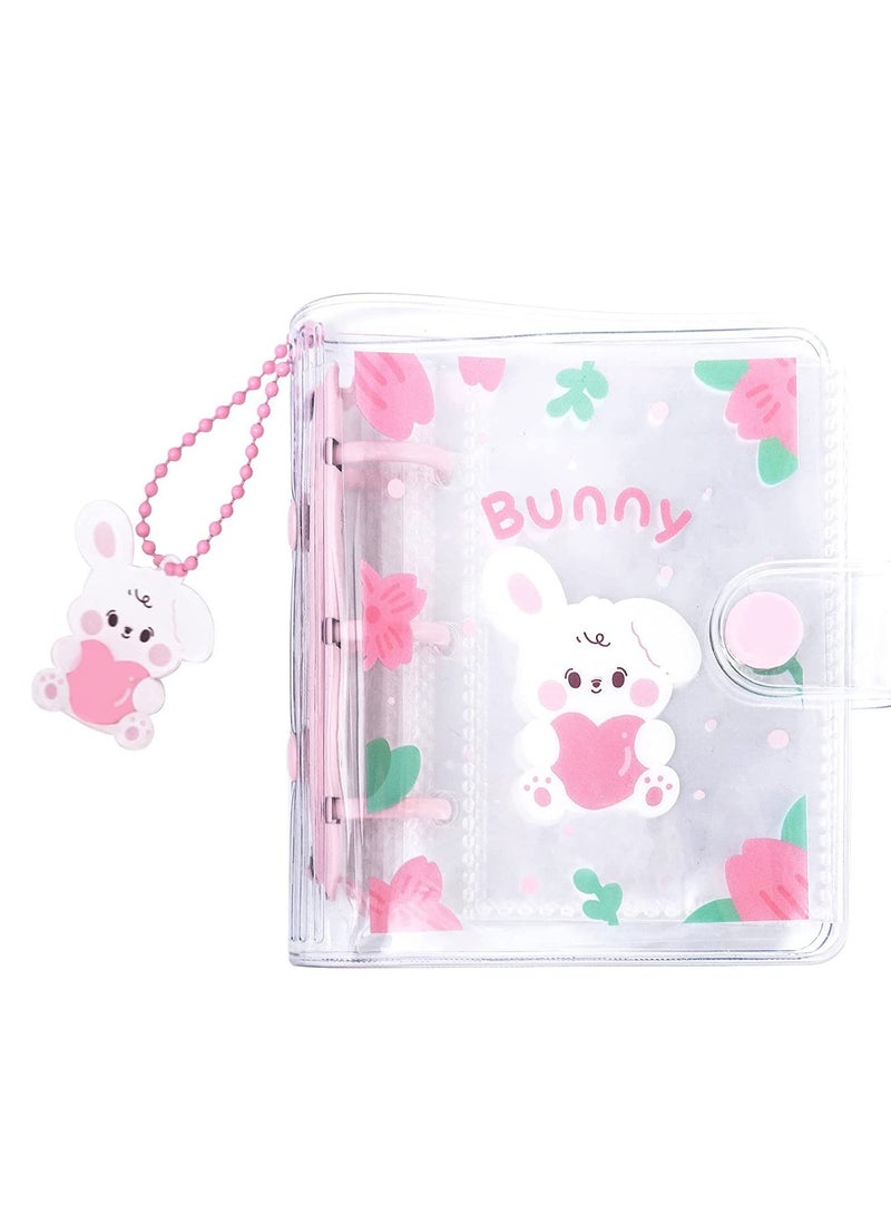 20 Sheets 40 Pockets 3 Inch Mini Photo Album In Loose Leaf Refillable 3-Rings Transparent Photocard Binder Kpop Holder Book With Cute Pendant For Picture Cards Storage Pink Rabbit