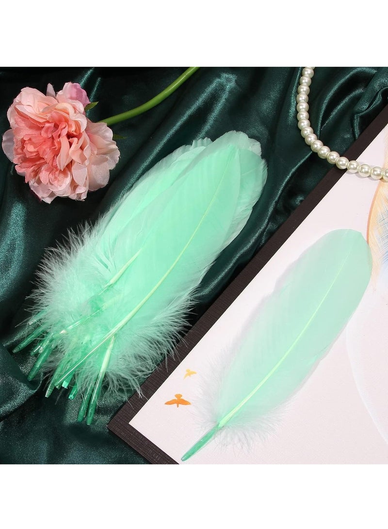 100PCS Natural Goose Feathers Decoration Assorted Colorful 6-8 inch Feather for DIY Crafts Festival Erikord(Green)