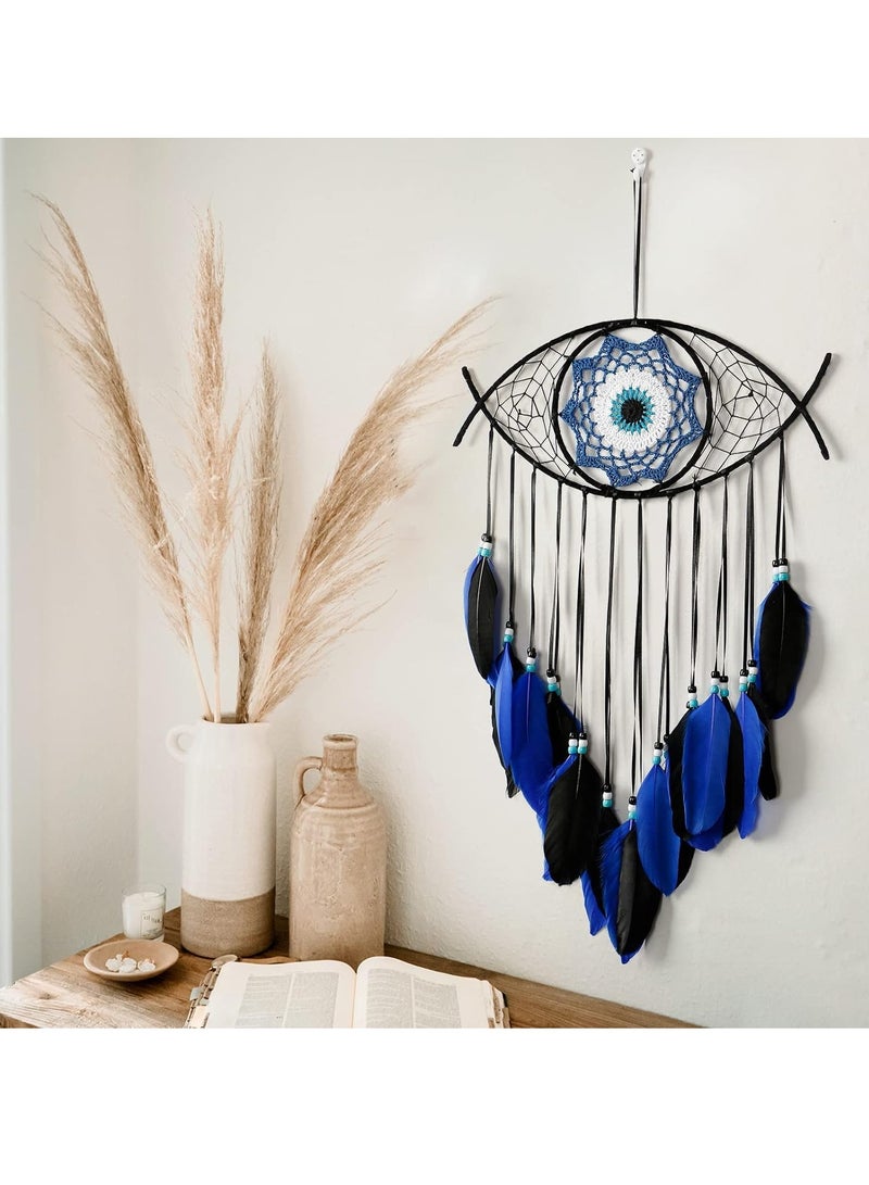 Evil Eye Dream Catcher, White Dream Catchers, Handmade Macrame Evil Eye Wall Hanging for Boho Room House Decor, Blessing Craft Gift Bring Good Luck