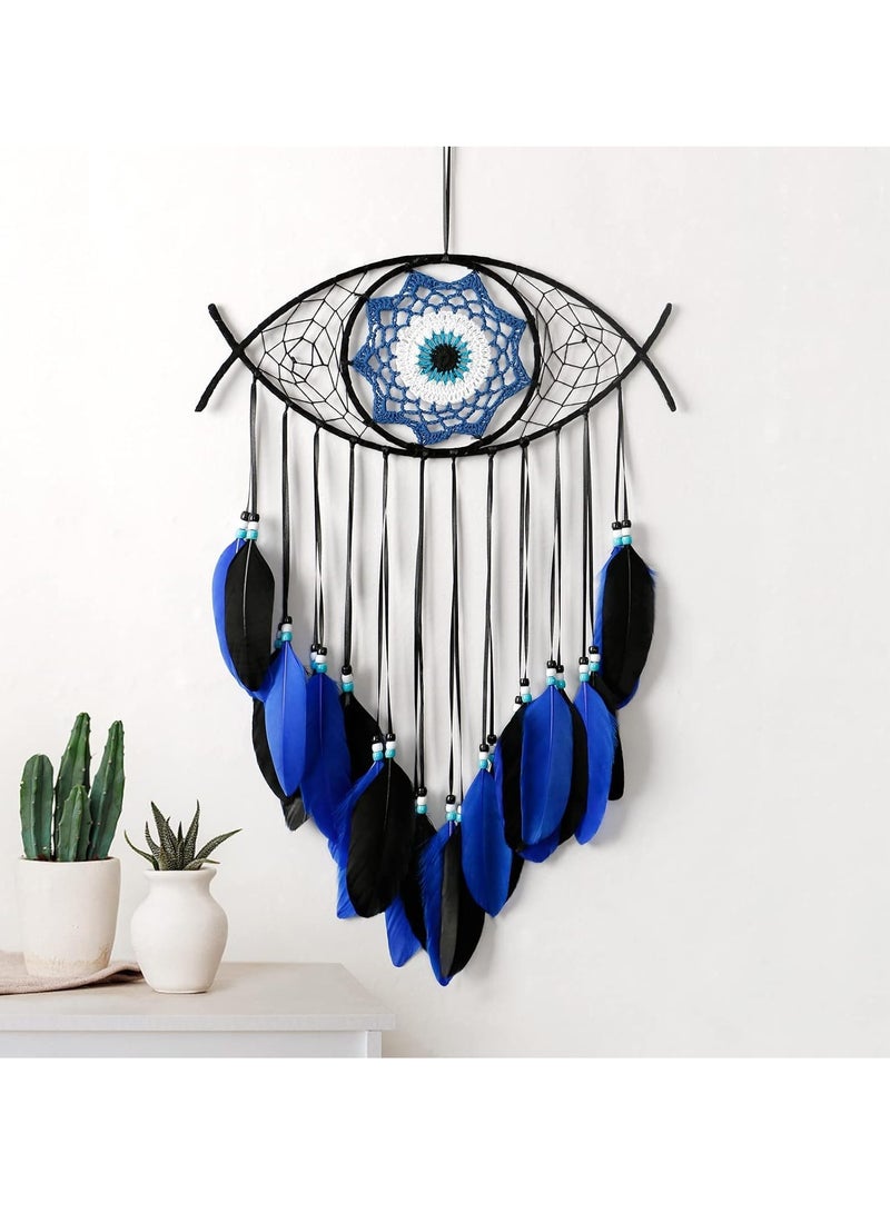 Evil Eye Dream Catcher, White Dream Catchers, Handmade Macrame Evil Eye Wall Hanging for Boho Room House Decor, Blessing Craft Gift Bring Good Luck